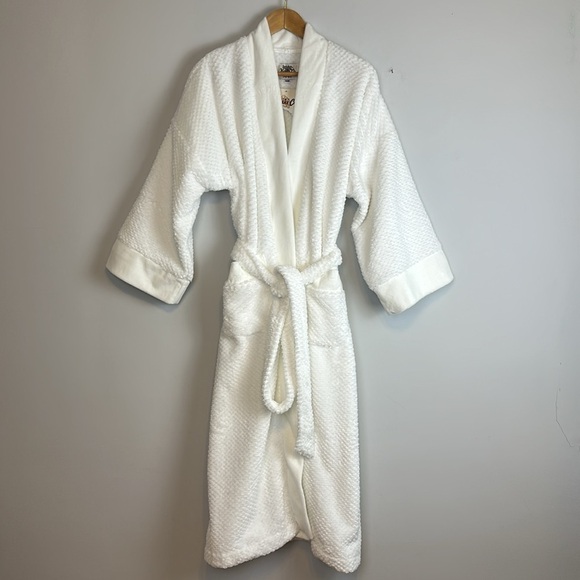 NEW Keiki Co. Luxury Long Spa Robe SM White Plush Kimono Style Bathrobe USA Made - Picture 2 of 16